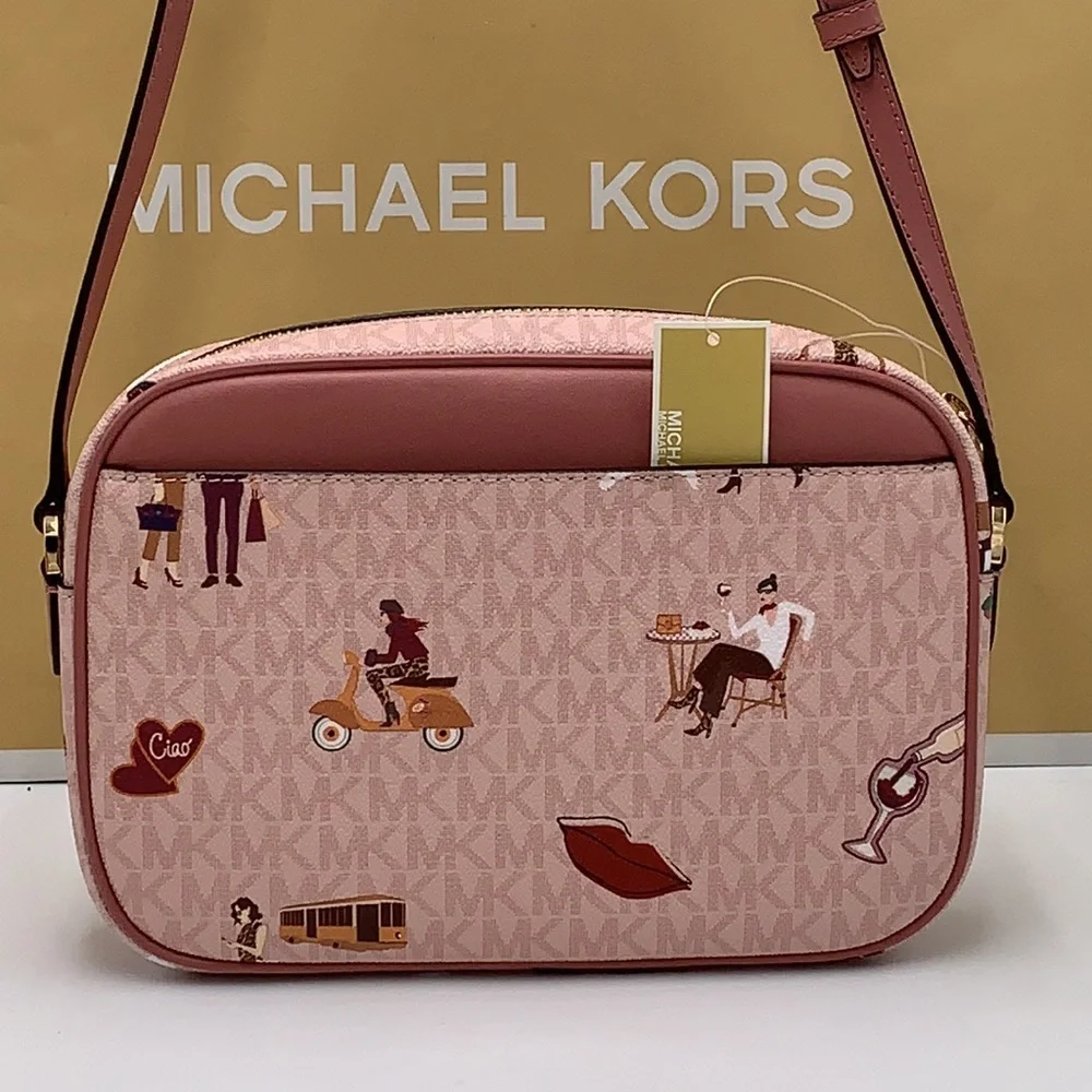 MICHAEL KORS JET SET GIRLS LARGE EAST WEST ZIP PACKED CHAIN XBODY DK POW… - Picture 2 of 16